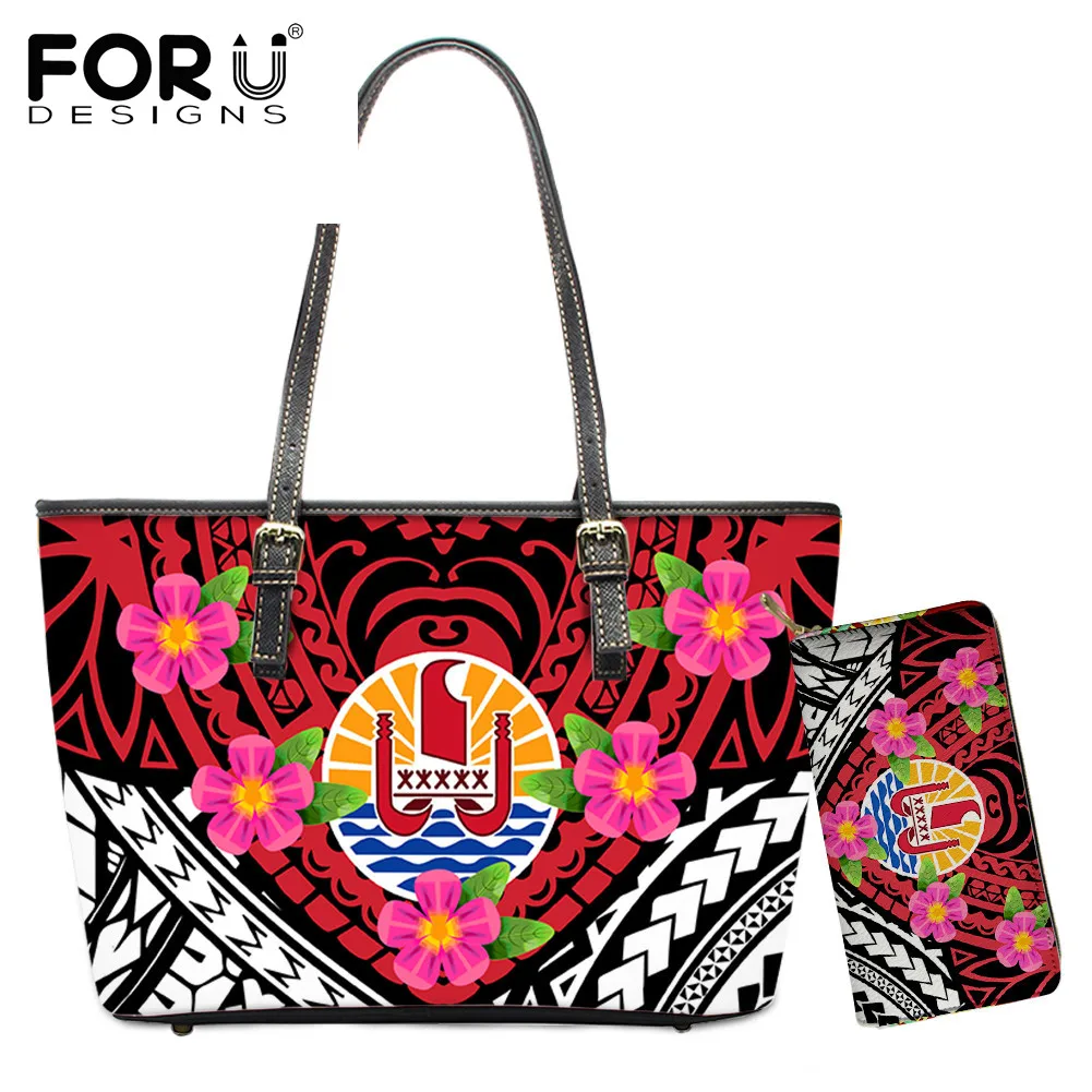 

FORUDESIGNS Tahiti Polynesian Tropical Plumeria Print Women Luxury Tote Bags Set Ladies Top-Handle Bag Fashion Handbags Set