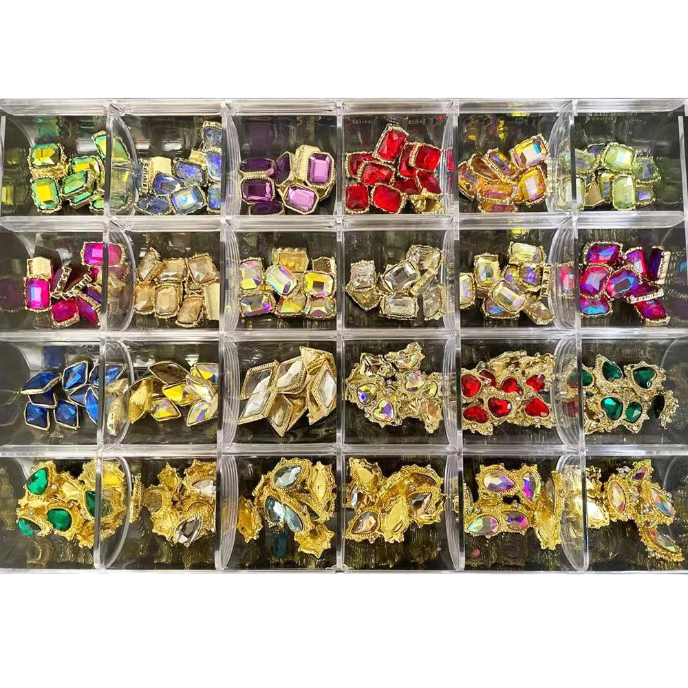 

240PCS 3D Metal Crystal Nail Rhinestone Colorful Square Diamond Heart Christmas Alloy Nail Art Decor For Manicure Jewelry 1