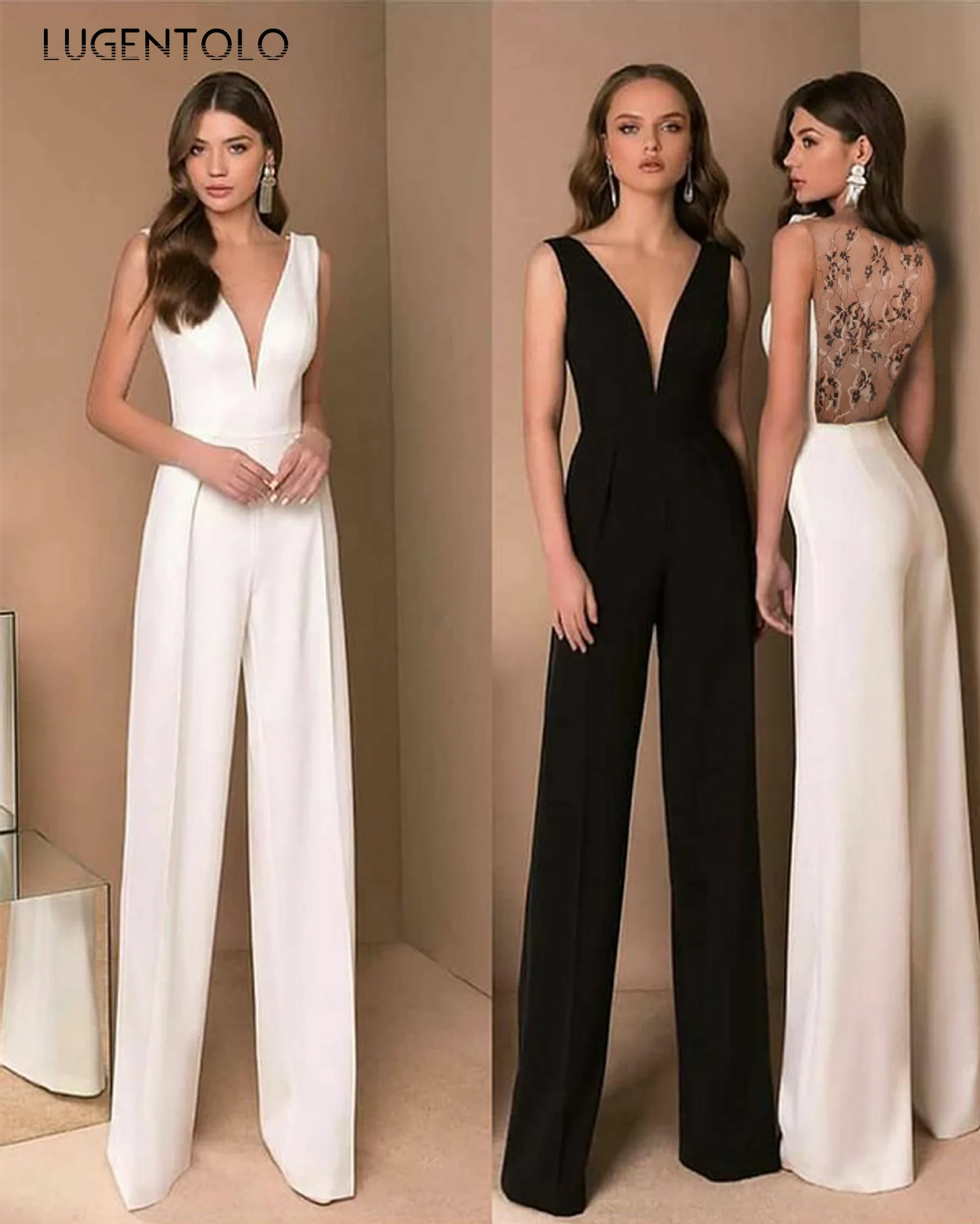 

Женский комбинезон с V-образным вырезом, с открытой спиной