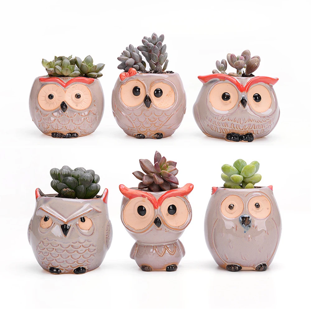 1PC Creative Supplies Decoration Ceramic Flowerpots Miniature Model Cute Owl Succulent Flower Pot Planter Desktop Decorations