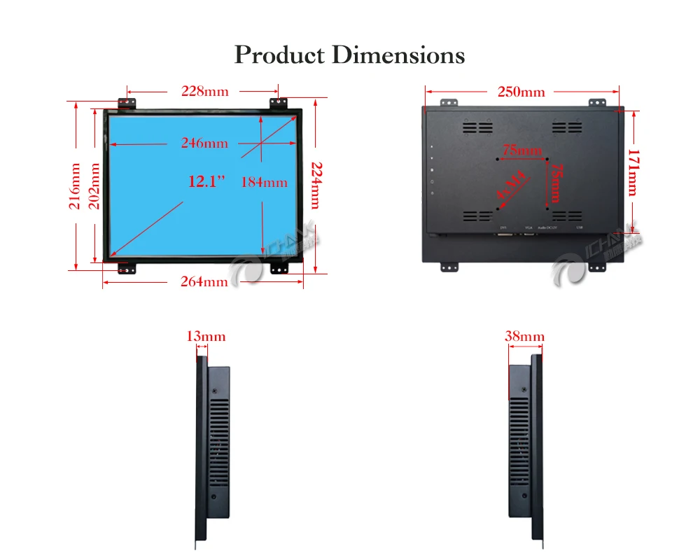 ZK120TN-DY2/12," дюймовый 1024x768 металлический корпус DVI VGA power On Boot Встроенный Открытый каркас промышленный ПК монитор ЖК-экран