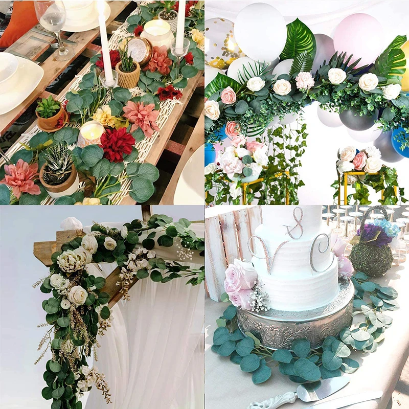 

2pcs Artificial Eucalyptus Garland Silk Eucalyptus Leaves Vines Fake Greenery Eucalyptus Plants for Wedding Garden Decoration