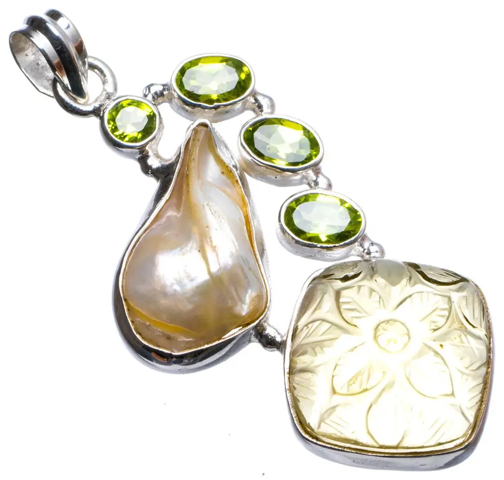 Натуральное резное лицо цитрин Бива жемчуг и Перидот ручной работы уникальный 925