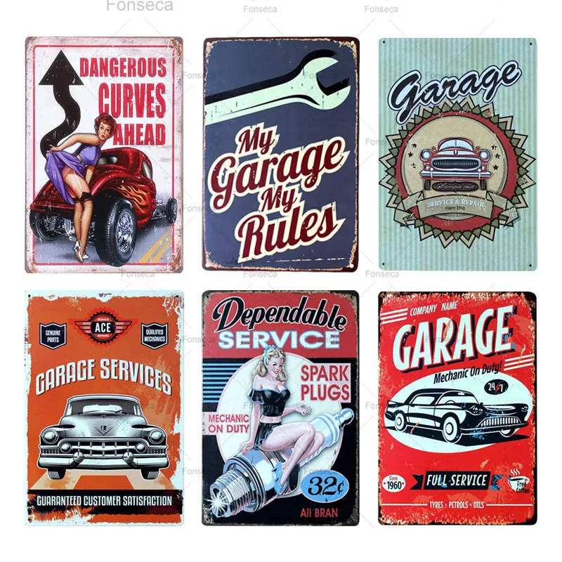 My &quotGarage Rules&quot Оловянная вывеска декор для стен металлический художественный
