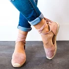2021 Женская обувь в стиле Гладиатор из конопляной ткани из флока со шнуровкой; Босоножки; Женская летняя простоте с закрытой пяткой на плоской подошве женские повседневные новые розовые ботинки размера плюс