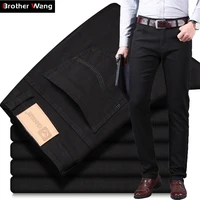 classic style mens black jeans fashion casual business straight stretch denim trousers male brand pants white khaki