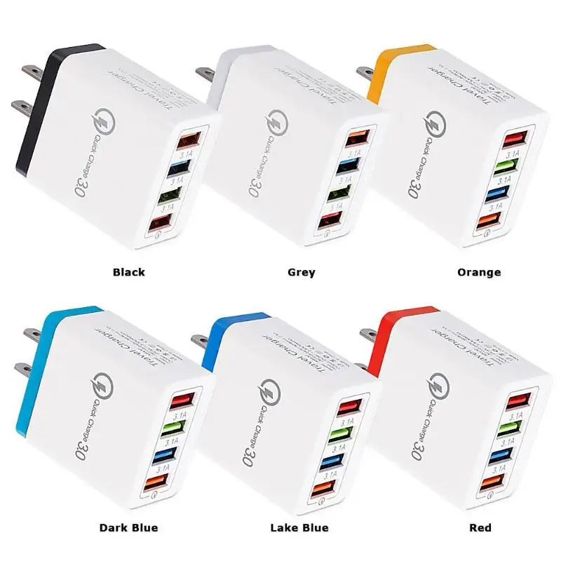 Универсальное сетевое зарядное устройство QC 3 0 с 4 портами USB А цветная умная