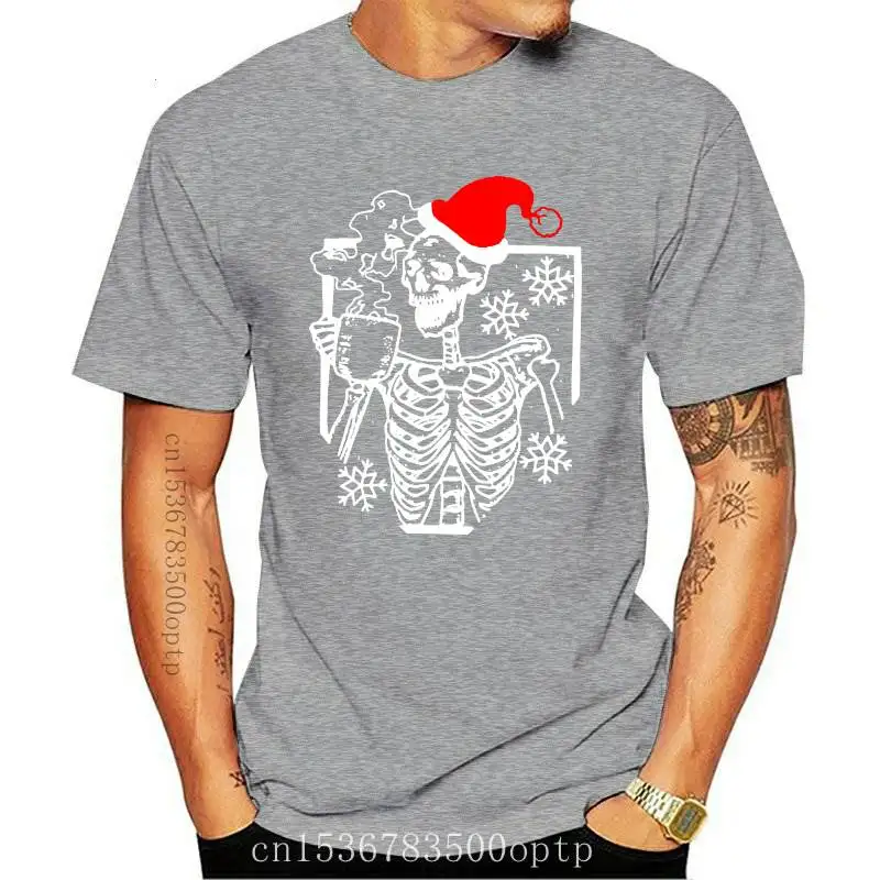 

Новинка, футболка с принтом скелета питьевой кофе, забавная футболка с графическим рисунком на день, Женская футболка для рождественской ве...