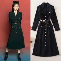 new winters is collect waist piece suit collar buttons long sleeve trench coat female temperament show thin skirt