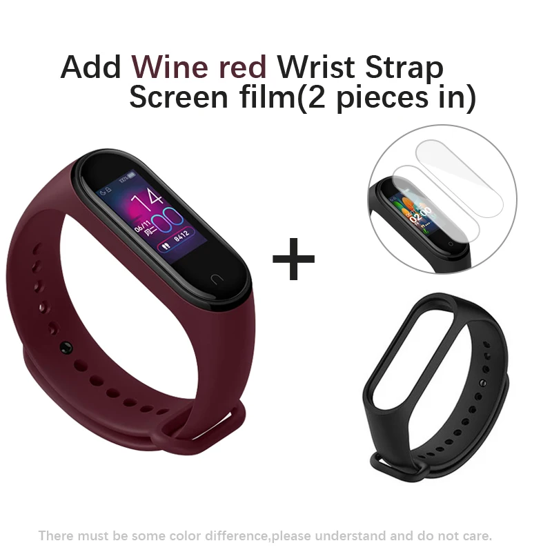 Add Wine red Strap Глобальная версия Xiaomi Mi группа 4 Смарт Браслет miband 4 Фитнес отслеживание сердечного ритма браслет 3 цвета активно-матричные осид, Сенсорный экран 135 мАч - Цвет: Add Wine red Strap