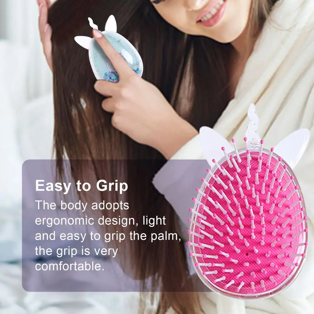 Массажная расческа для волос милая щетка с прозрачными блестками и мультяшным