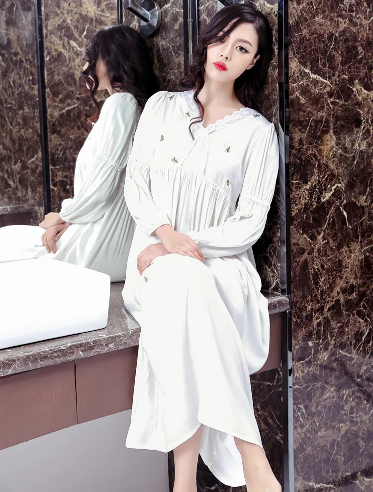 2020 белая хлопковая ночная рубашка с длинным рукавом винтажная одежда для