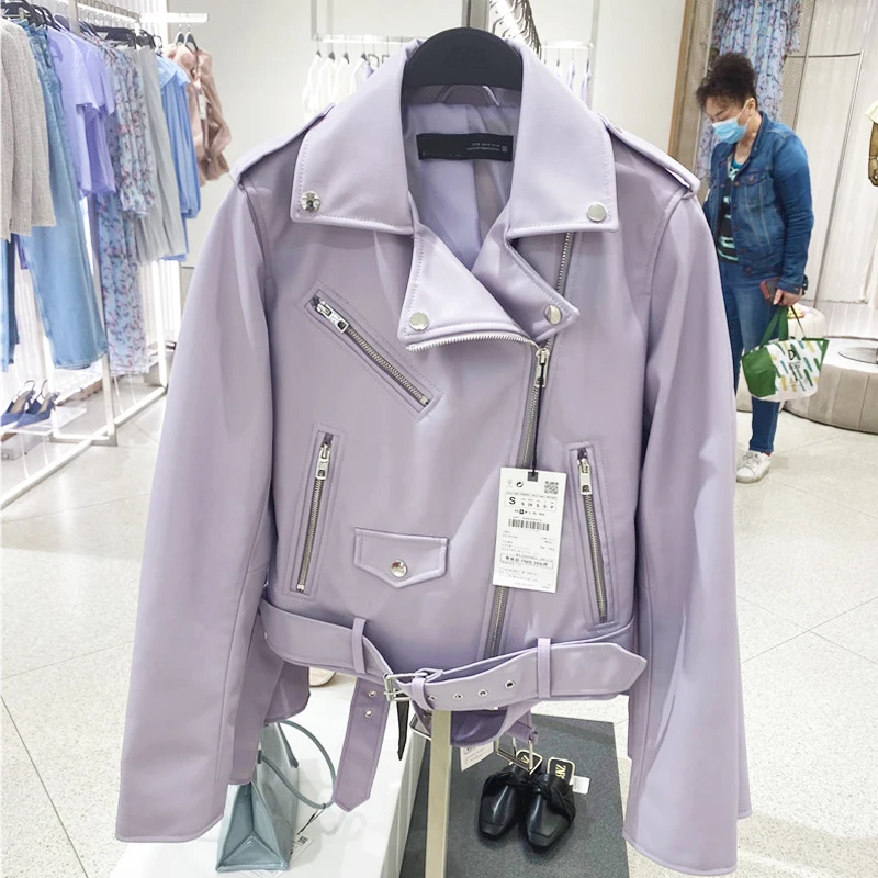 Куртка женская короткая из мягкой искусственной кожи Повседневная Уличная