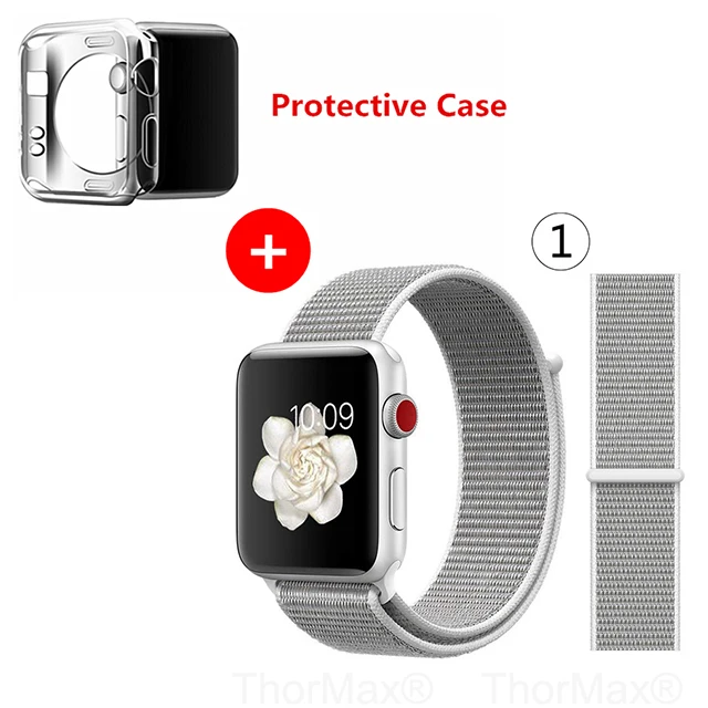 Нейлоновый спортивный бесшовный ремешок для наручных часов iwatch, 4 цвета, в полоску, легкий мягкий сплетенный ремешок для наручных часов Apple Watch 4 серии 3/2/1 38 мм 42 мм 40 мм 44 мм - Цвет ремешка: 1-Seashell