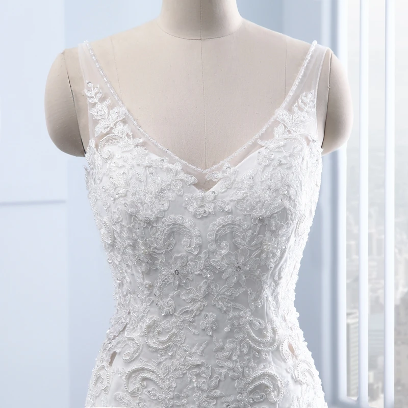 Miaoduo свадебное платье с бисером Русалка 2022 кружевные тюлевые платья V-образным