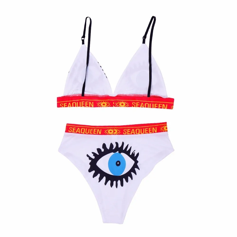 

Sexy Eyes Print Bikini Set Letter Bathing Suit Swimsuit Women 2021 High Waist Swimwear Brazilian Biquini Halter Beachwear Female