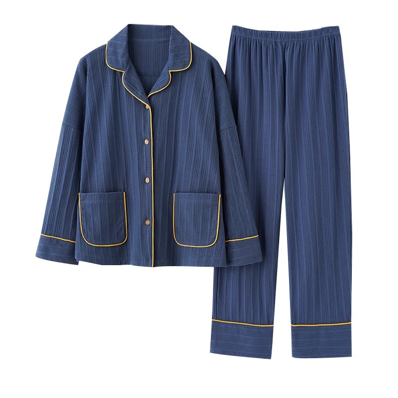 

Women's Pajamas Casual Plus Size Turn Down Long Sleeve Pockets Pullovers High Elastic Wasit Pants Home Clothes Pijama Mujer