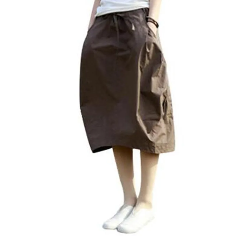 Женская Осенняя юбка бутон из хлопка и льна с поясом на резинке размера плюс