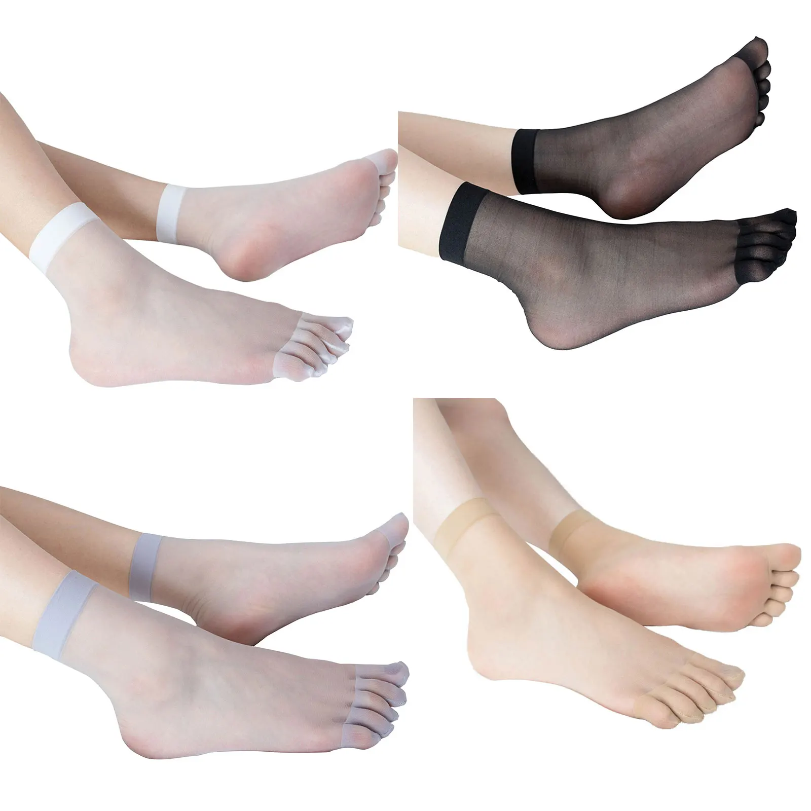 

Women Summer Ankle High Invisible Sock Solid Color Ultrathin Sheer Silk Five Toe Fishnet Short Socks