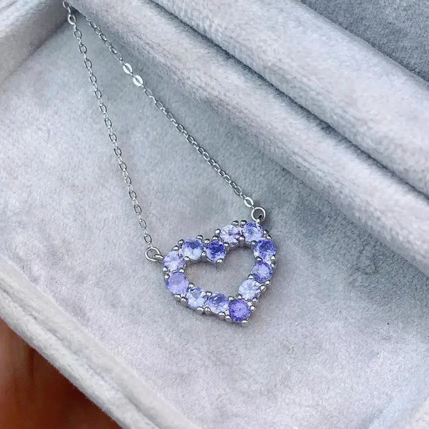 

elegant romantic heart Natural blue tanzanite Pendant necklace S925 silver Natural gemstone necklace girl party gift jewelery