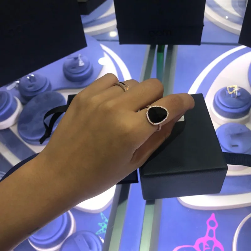 Модный Шарм Посеребренная копия 1:1 белое кольцо Nacre черное гематит женское