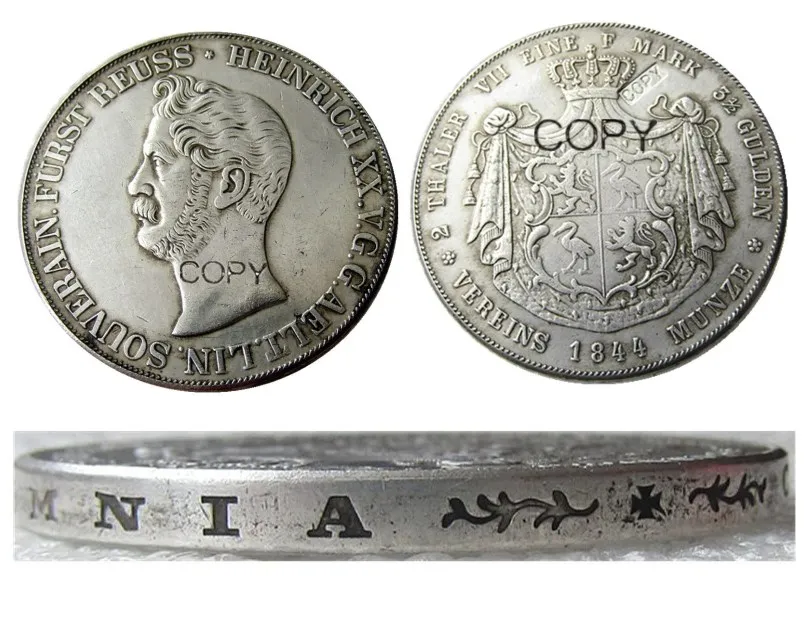 Копия серебряной посеребренной монеты 2 thaler-Heinrich XX 1844 г. немецкий (02) | Дом и сад