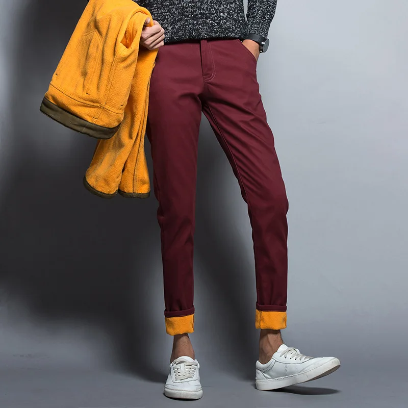 2018 Толстые мужские зимние стрейч джинсы теплые флисовые классические