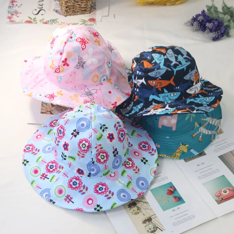

Baby Sun Hat Cartoon Animals Print Bucket Children Summer Caps Baby Girls Fisherman Hat Kids Boys Bucket Cap