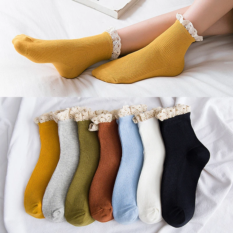 

Милое платье с оборками с кружевными оборками носки женские Харадзюку мягкие хлопковые женские носки для девочек милые модные Kawaii платье п...