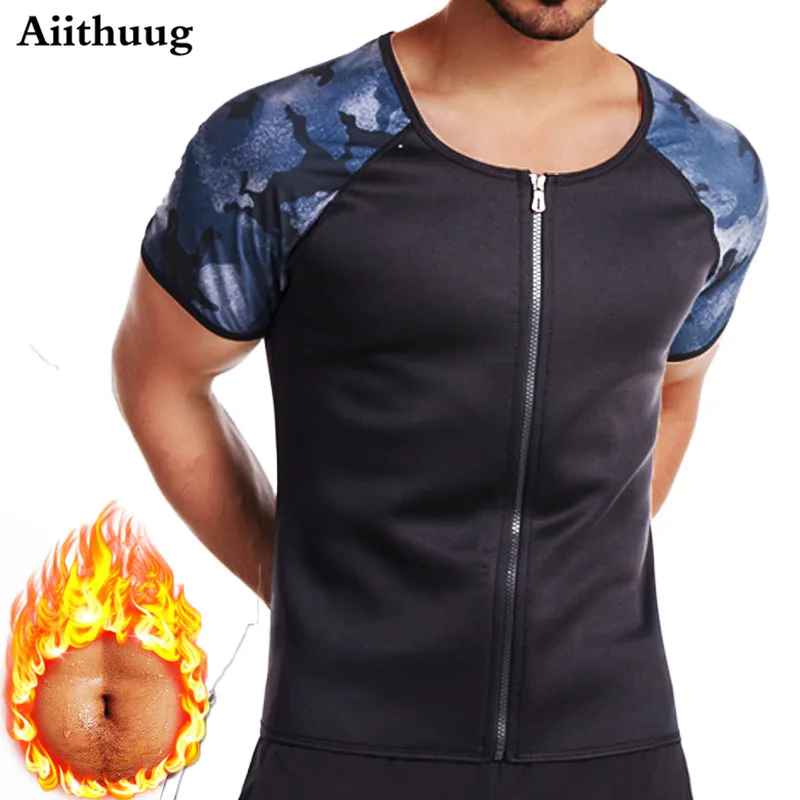 Aiithuug Men's Heat Trapping Shirt Sweat Body Shaper Waist Trainer Bodysuit Slimmer Saunasuits Shapewear Compression Top Short