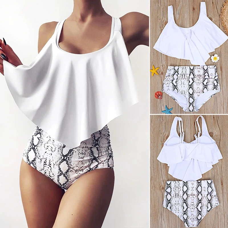 

Kili Women High Waist Bikini Swimwear Summer Swimsuit Print Beach Bathing Suit Ruffle Bikini