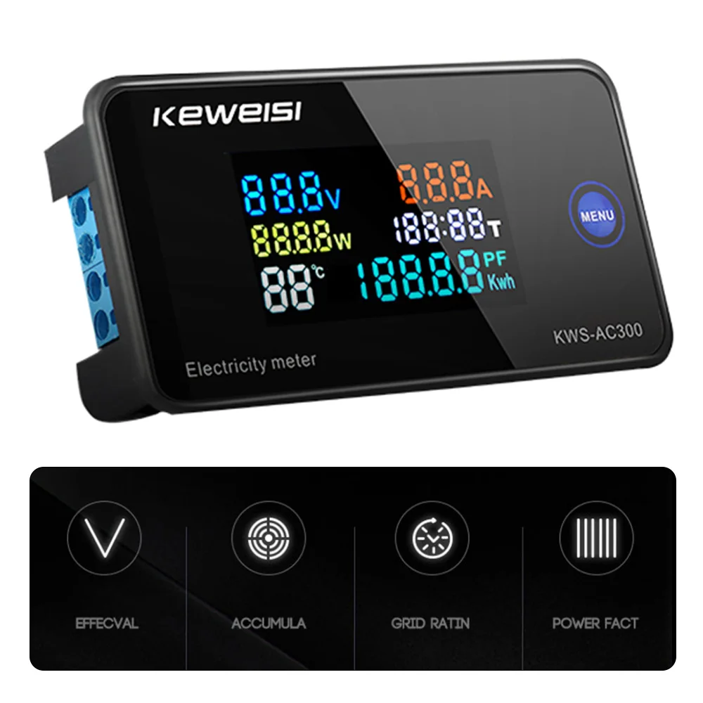 

KEWEISI Voltmeter Ammeter Power Energy Meter AC 50-300V Voltmeter Ammeter Volt WattKwh Temperature Meter With Reset Function