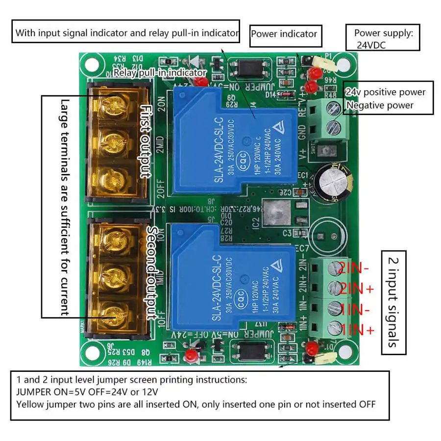 Relay Module PLC High Power Large Current 24V 2 Channel 30A 2RL 24V30A | Обустройство дома