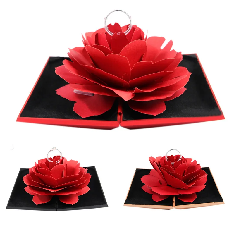 3D элегантная коробка для колец обручальное кольцо розы подарочные коробки