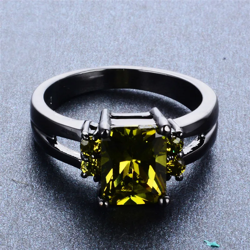 

Classical Female Small Olive Green Stone Ring Vintage 14KT Black Gold Engagement Rings For Women Promise Love Wedding Band Ring