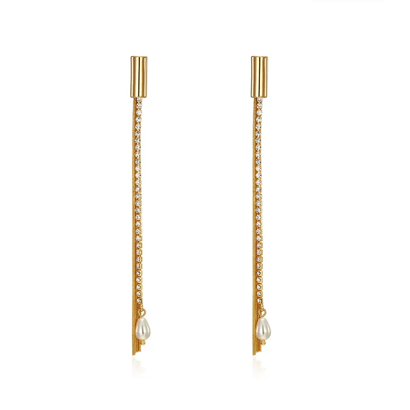 

LOVOACC Delicate Long Tassel Gold Metal Dangle Earring for Women Imitation Pearl Rhinestone Party Earring Jewelry Pendientes