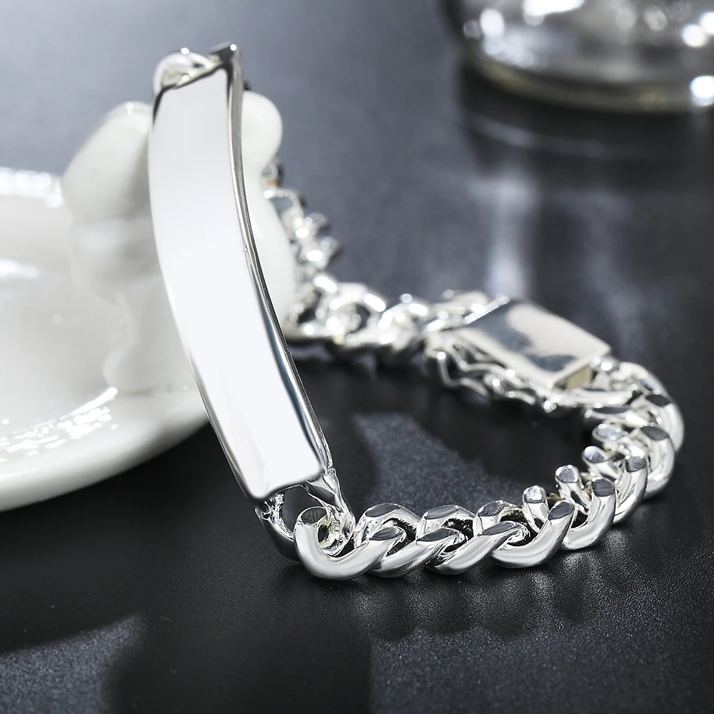 

925 Sterling Silver 8 Inches Exquisite 10mm Sideways Cuban Chain Bracelet For Men Women Fashion Party Jewelry Gifts