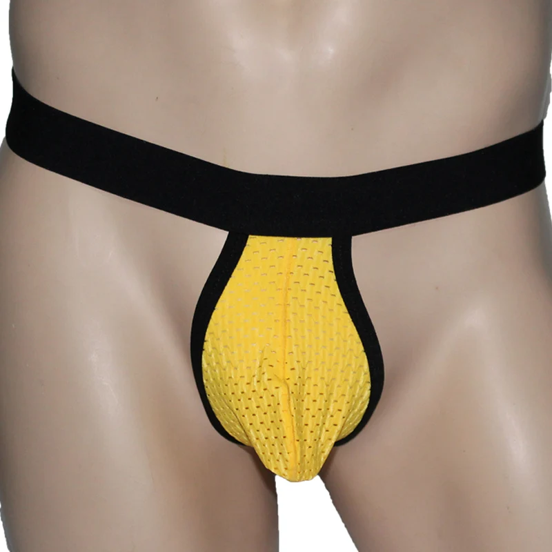 Мужские трусы стринги с заниженной талией черные дышащие брифы из сетчатой ткани