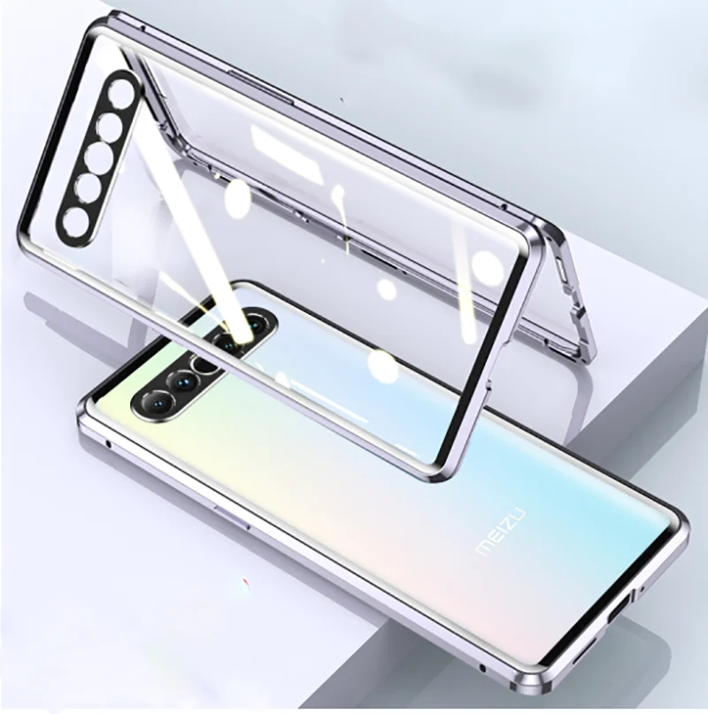 double sided glass magnetic case for meizu 17 pro 5g alumium metal 360 degree full case protect the lens free global shipping