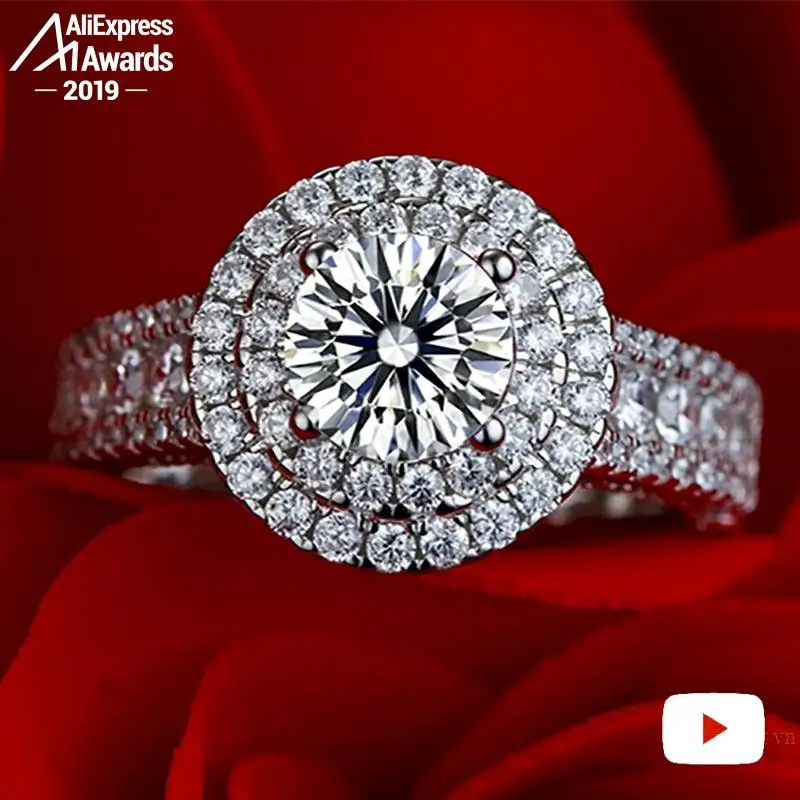 Кольцо из серебра 925 пробы с круглым бриллиантом 4 карата 7 мм|Кольца| |