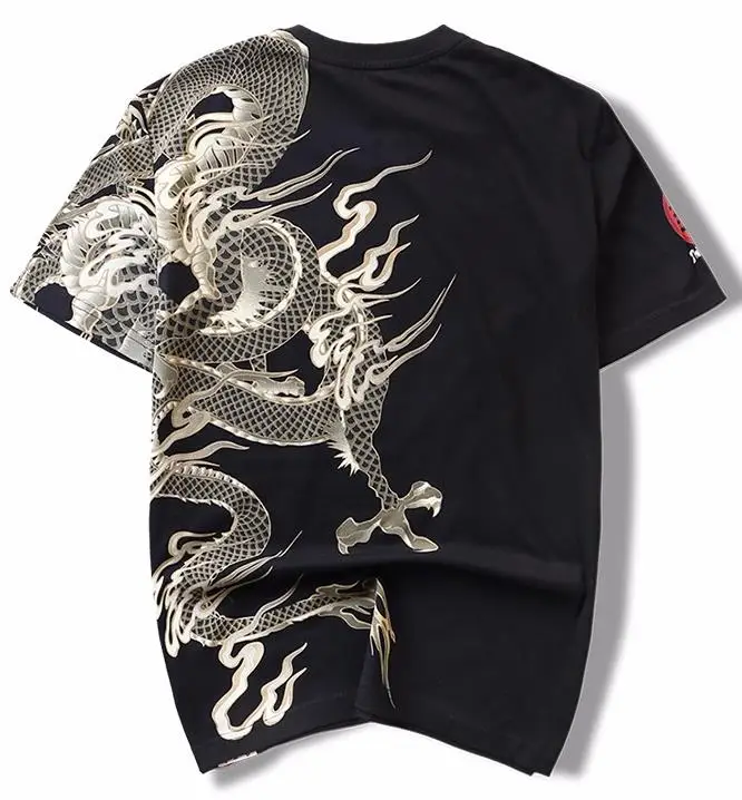 Printing Short Men's Sleeve T-Shirts Japan Style Loose Hip Rock Dragon Tattoo 100% COTTON Tops Tees | Мужская одежда
