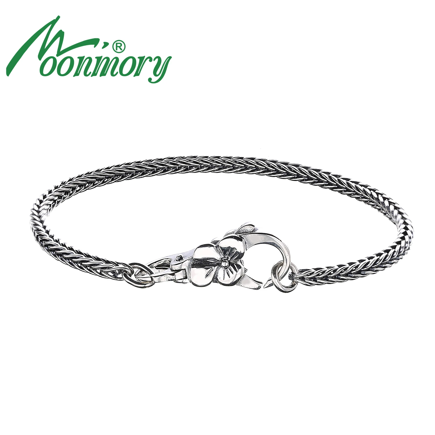 

Moonmory Real 925 Sterling Silver Gray Bracelet Vintage Style For Unisex Europe Popular DIY Jewelry Plum Buckle Bracelet