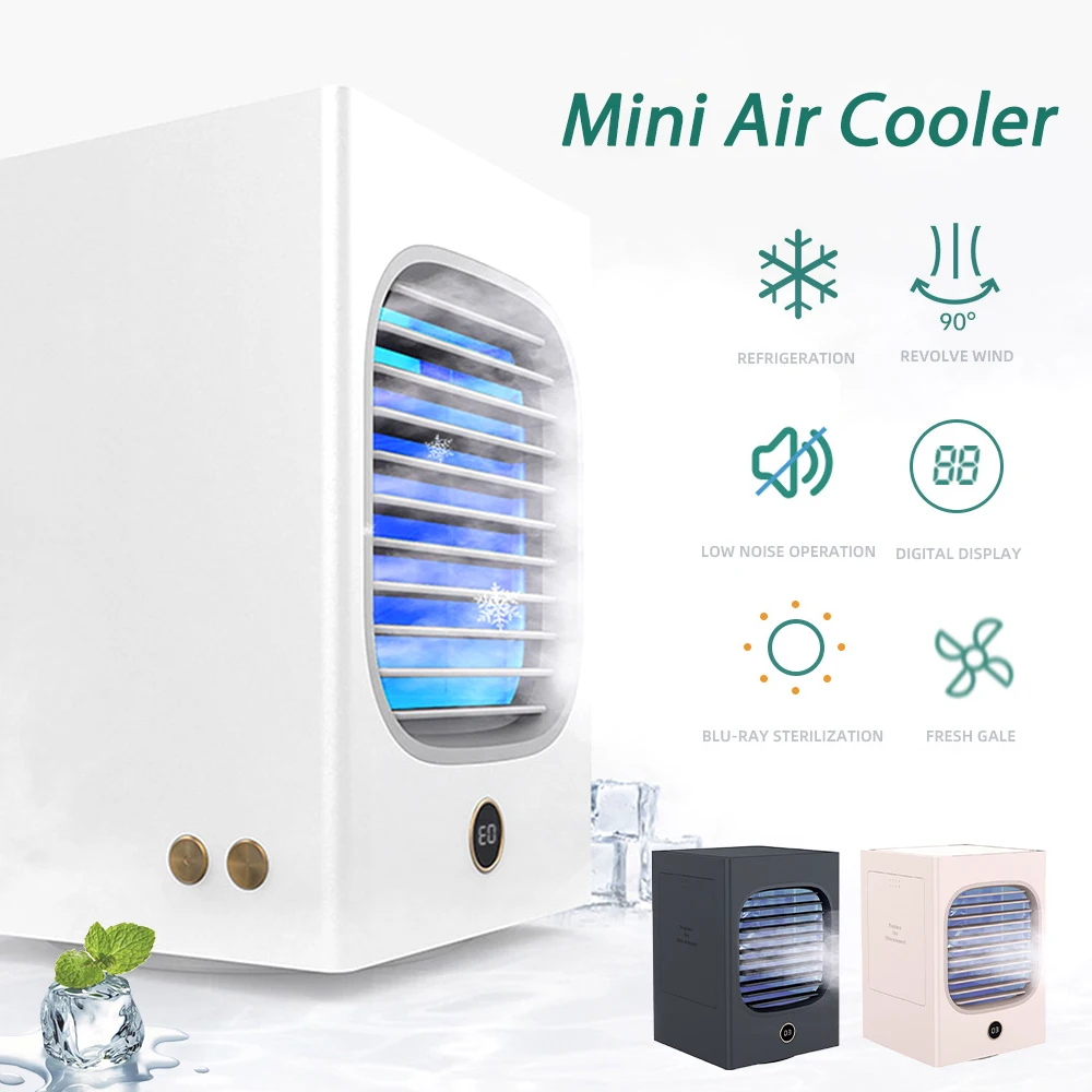 

Mini Air Cooler 120 Degree Shaking Head Water-Cooled Desk Air Conditioning Fan Portable USB Rechargeable Humidifier Home Office