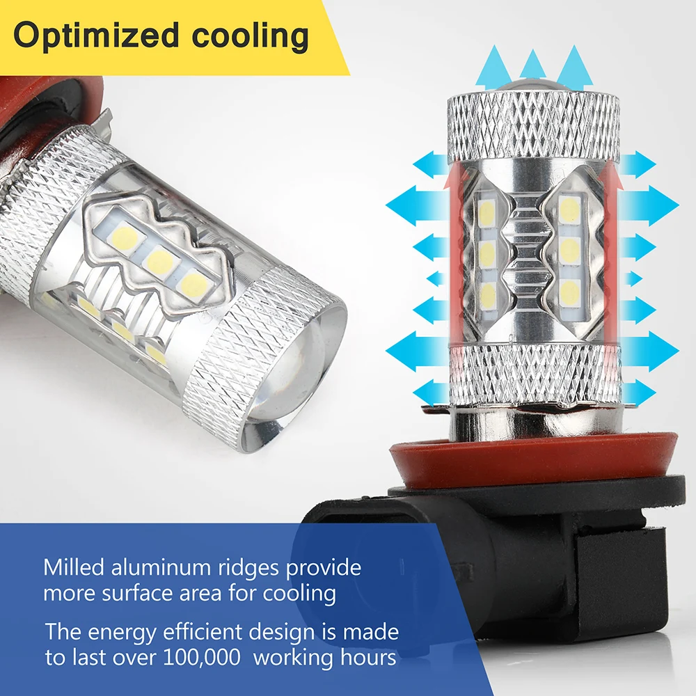 

Car Fog Light Blubs 2pcs /lot H11 12V 100W 6000K White Highlighting Automobile LED Headlights Fog Lamp Light Bulbs