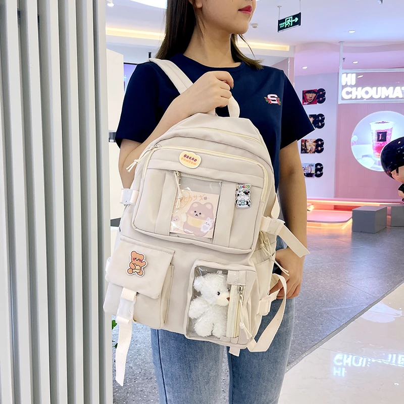 

Cute School Bag For Teenage Girl Waterproof Women Backpack Student Casual Book Bag Kawaii Travel Rucksack Preppy Style Backpack