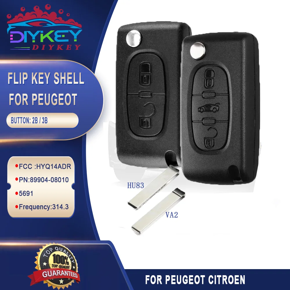 DIYKEY Flip Remote Key Shell Case 2B/3B for PEUGEOT 207 307 308 407 ,for CITROEN C2 C3 C4 C5 C6