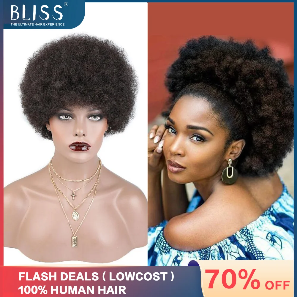 Bliss Afro Kinky Curly Wig Human Hair Short Curly Human Hair Wig Pixie Cut Wigs Fluffy Hair For Black Women