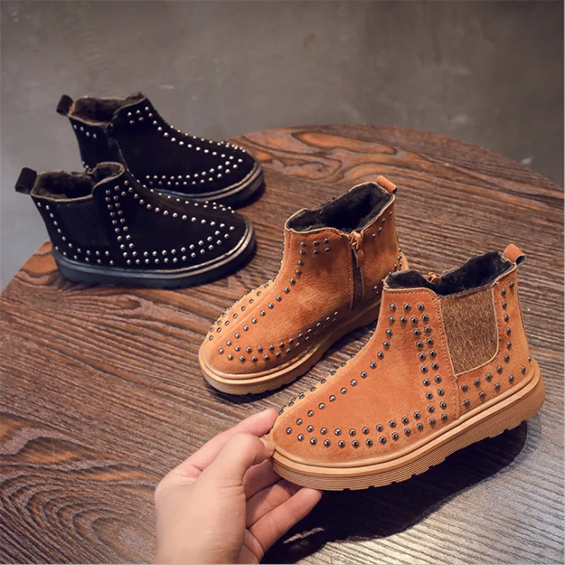 Детские Ботинки Martin осень и зима новые хлопковые ботильоны с заклепками обувь