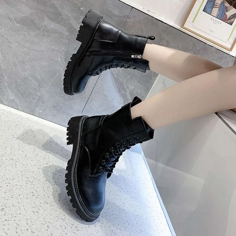2022 autumn and winter British style trendy sexy motorcycle boots round toe ladies tooling boots Zapatos De Mujer