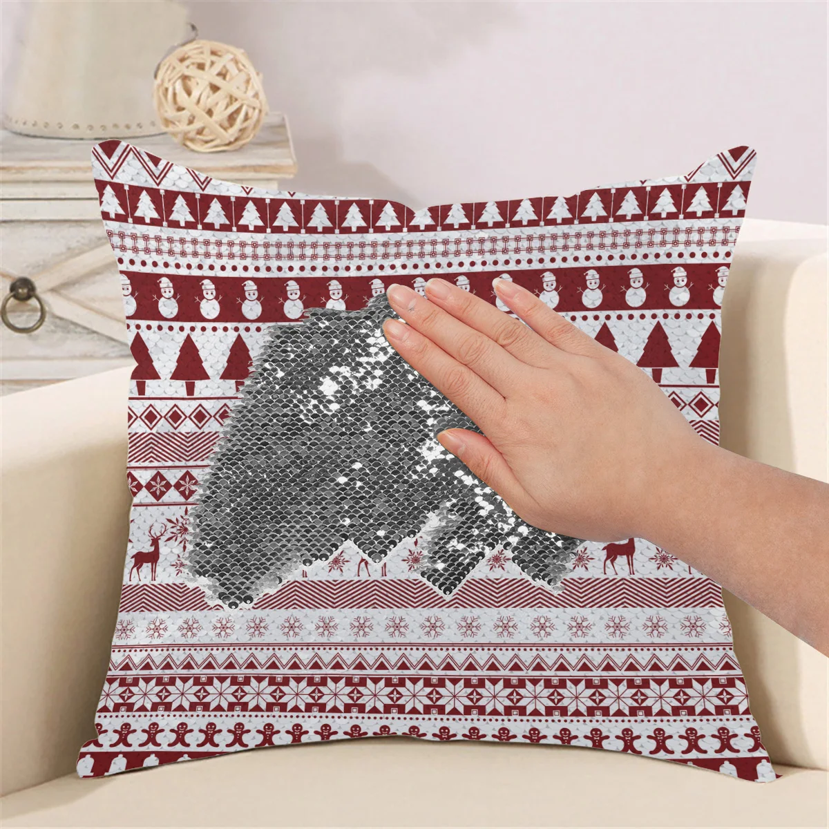 Снеговик елка Рождественская тема Волшебная наволочка блестки бросок для дома